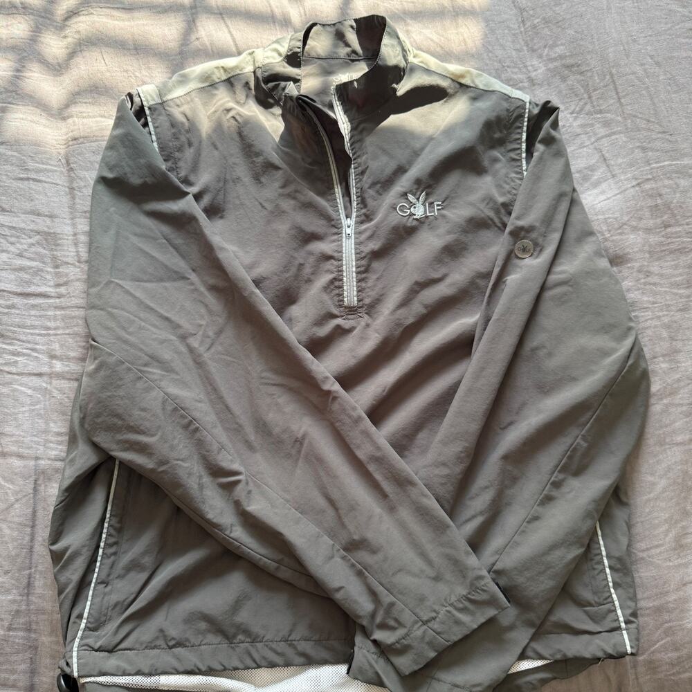 Playboy Golf Men’s Windbreaker Jacket Full Zip with‎ Pockets Gray Large